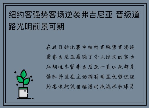 纽约客强势客场逆袭弗吉尼亚 晋级道路光明前景可期 纽约客强势客场逆袭弗吉尼亚 晋级道路光明前景可期
